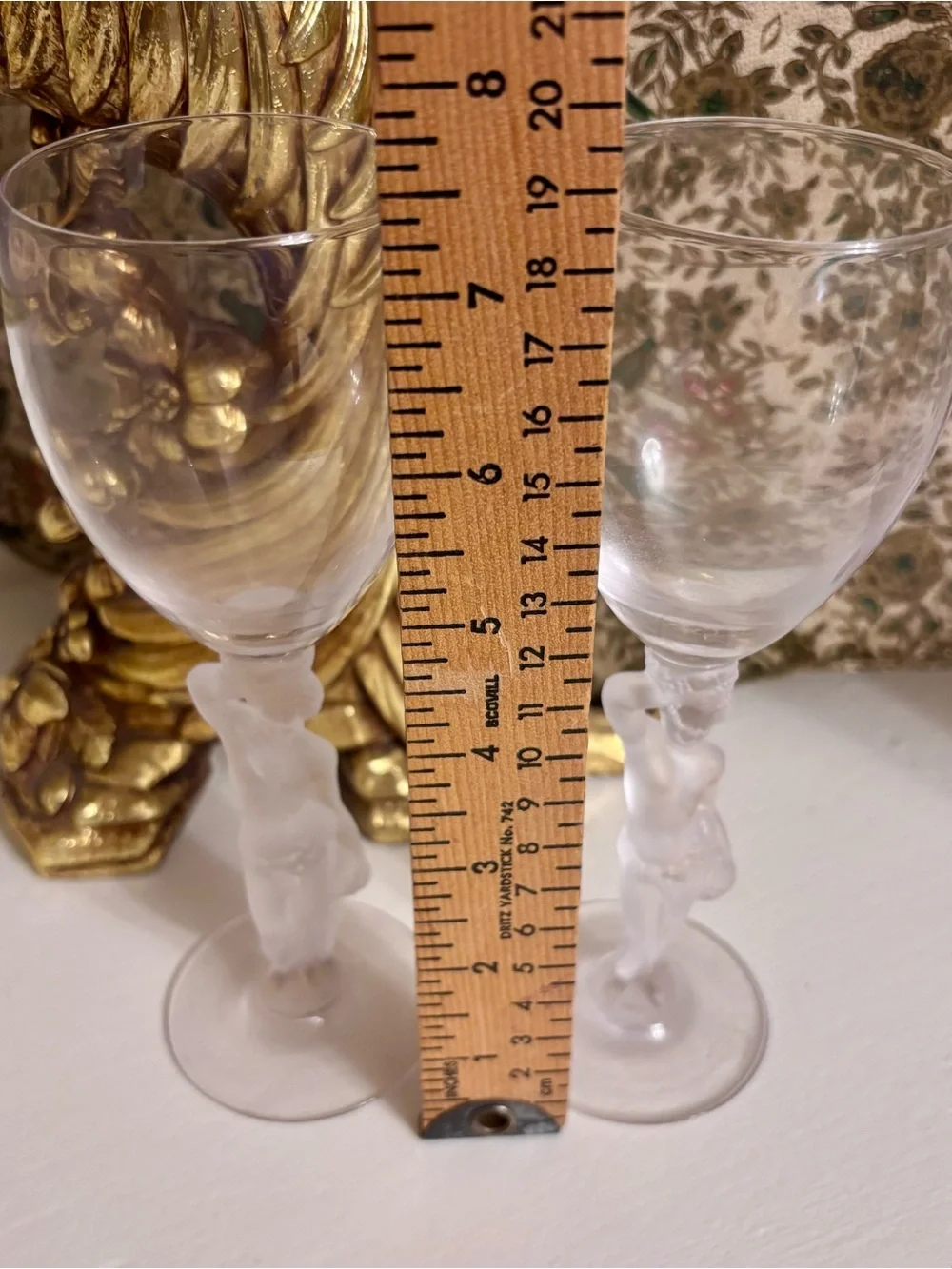 Vintage Bayel French Crystal Wine Glasses Frosted Nude Bacchus Bacchante Set 2